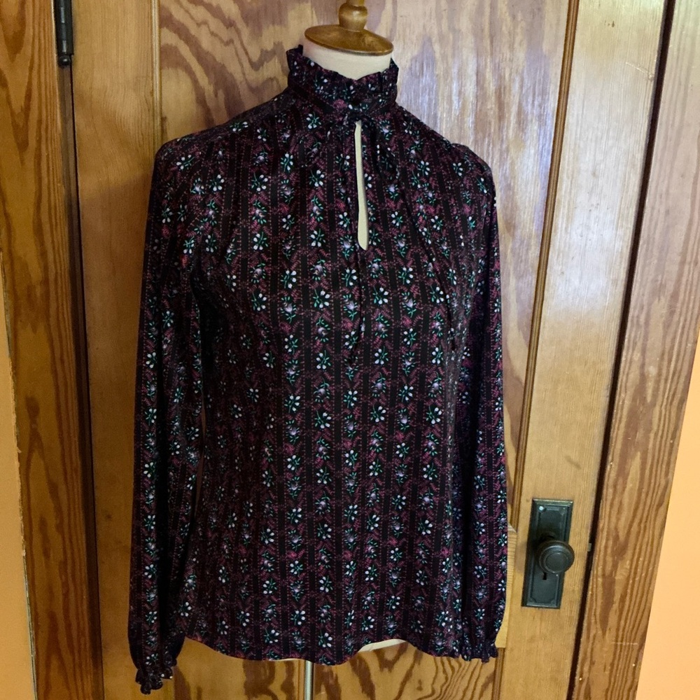 Vtg 70s Puccini black floral top - Picture 6 of 12
